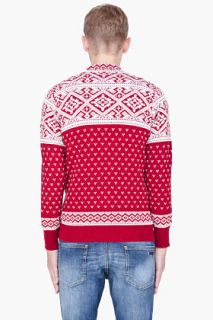White Mountaineering Red Nordic Pattern Knit Sweater for men