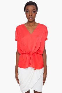 CARVEN Coral Satin Knot Blouse for women