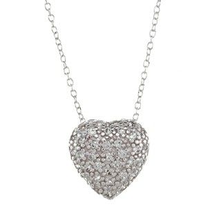 Sunstone Sterling Silver Pave Cubic Zirconia Puffy Heart Necklace