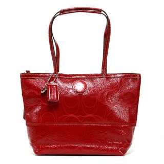 Coach Red Patent Leather Signature Stitched Tote Bag