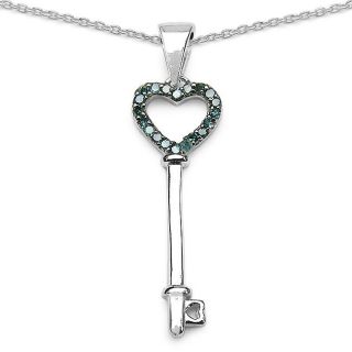 Malaika Sterling Silver 1/5 TDW Blue Diamond Key Necklace MSRP $119