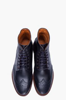 H By Hudson Navy Leather Bloomfield Wingtip Brogue Boots for men