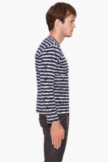 Comme Des Garçons Play  Navy Stripe Red Emblem T shirt for men