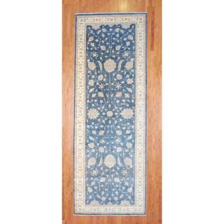 Afghan Hand knotted Blue/ Ivory Vegetable Dye Wool Runner (52 x 144