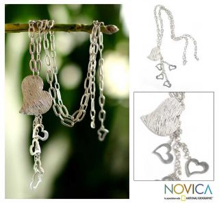 Sterling Silver Chain Of Hearts Long Heart Necklace (Peru