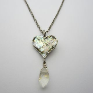 Sterling Silver Roman Glass Heart Necklace (Israel)