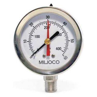 Miljoco P2598LZ04SS M Pressure Gauge, Max Reading, 2.5 In, 60 psi