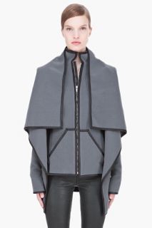 Gareth Pugh Grey Leather trimmed Layered Wrap Jacket for women