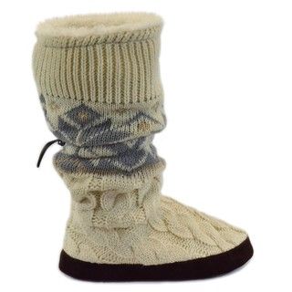 Muk Luks Womens Winter White Nordic Cable Knit Toggle Slippers