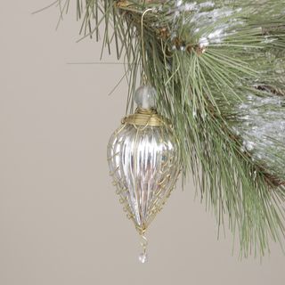 Glass and Brass Trim Silver Kugel Christmas Ornament (India