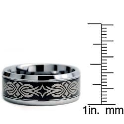 Tungsten Carbide Two tone Laser etched Tribal Ring (9 mm)