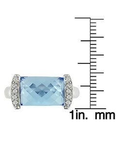 14k White Gold Blue Topaz/ 1/10ct TDW Diamond Ring