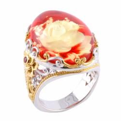 Michael Valitutti Two tone Carved Rose Amber and Orange Sapphire Ring