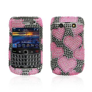 Hot Pink Heart BlackBerry Onyx 9700 Rhinestone Case