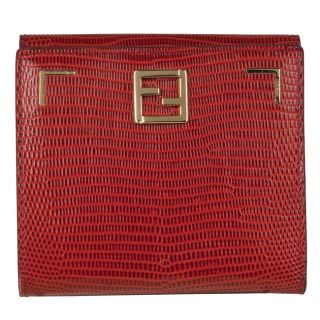 Fendi Red Snakeskin embossed Leather Bi fold Wallet