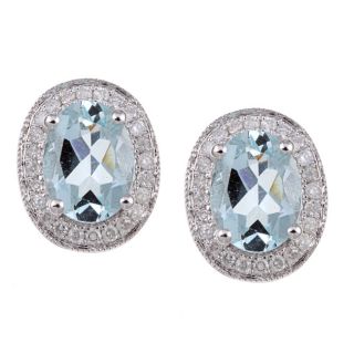 14k White Gold Aquamarine and 1/4ct TDW Diamond Earrings (H I, I2 I3