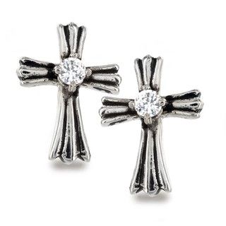 Stainless Steel Royal Cross Clear Cubic Zirconia Earrings