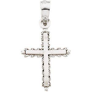 Childrens 14k White Gold Engrailed Cross Necklace, 15