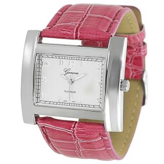 Geneva Platinum Womens Crocodile Faux Leather Strap Watch