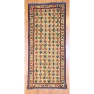 Afghan Hand knotted Tribal Soumak Gold/ Black Wool Rug (33 x 73