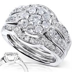 14k White Gold 1ct TDW 3 piece Diamond Bridal Rings Set (H I, I1 I2