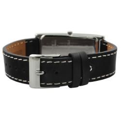 Peugeot Womens Silvertone Black Leather Strap Watch