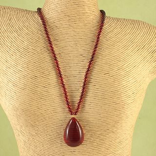 Hand tied Ruby Red Baltic Amber Nuggets Necklace (Lithuania