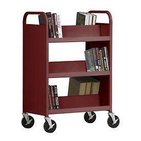 Double Sided Slant 6 Shelf Steel Book Cart   37Lx18Wx42