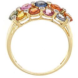 Yach 14k Yellow Gold Multi colored Sapphire and Diamond Ring