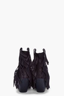 Belle Sigerson Morrison Black Tumbled Leather Scarlett Fringe Boots for women