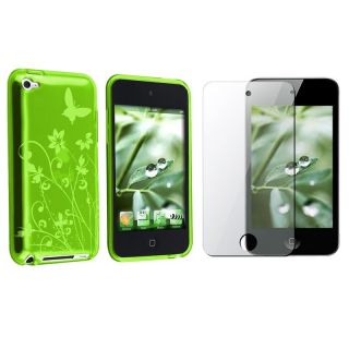 Clear Green Flower Case/ Screen Protector for Apple iPod Touch Gen 4