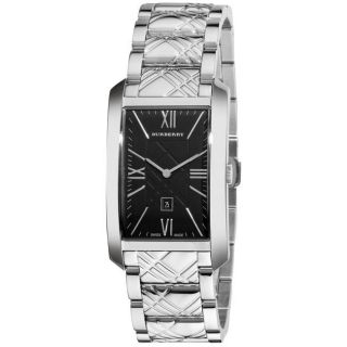 Burberry Mens Check Engraved Stainless Steel Watch