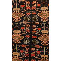 Persian Hand knotted Hamadan Black/ Rose Wool Rug (410 x 10