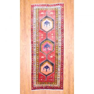 1960s Antique Persian Hand knotted Tribal Hamadan Red/ Ivory Wool