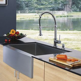 Vigo Farmhouse Stainless Steel Kitchen Sink Dispenser and Faucet