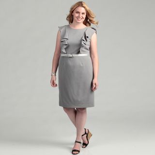 Calvin Klein Womens Plus Size Tin Ruffle Dress