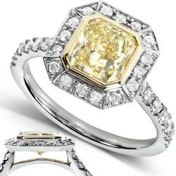 14k Gold 1 3/4ct TDW Certified Yellow and White Diamond Ring (FY, SI1