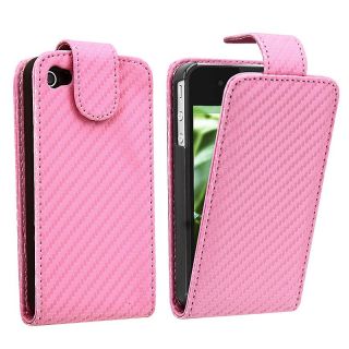 Pink Carbon Fiber Leather Case for Apple iPhone 4