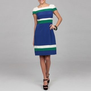 Chetta B Womens Blue Colorblock Striped Dress