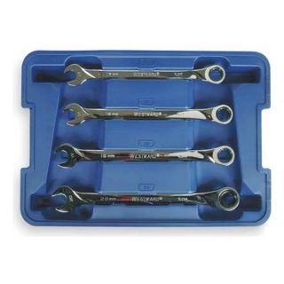 Westward 1LCD1 Ratcheting Wrench Set, Metric, 12 pt., 4 PC
