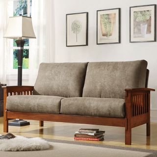 ETHAN HOME Hills Mission style Oak and Olive Sofa