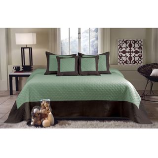 Brentwood Seafoam Blue / Brown Quilted 3 piece Bedspread Set