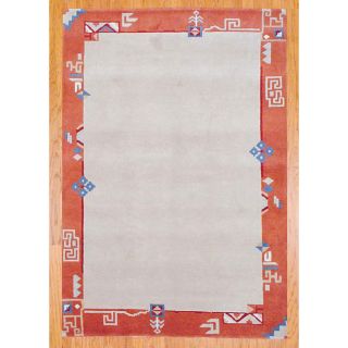 Indo Hand knotted Ivory/ Rust Tibetan Wool Rug (56 x 8)