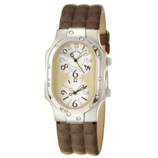 Philip Stein Womens Signature Steel and Leather Diamond Watch