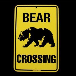 Caution Bear Crossing Danger Sign Log Cabin Lodge Decor