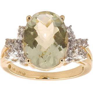 10k Yellow Gold Green Amethyst and White Topaz Ring