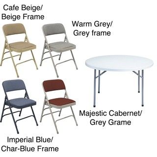 NPS Triple Brace 48 in Round Table and Set of 4 Folding Chairs