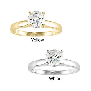 14k Yellow or White Solid Gold 1ct Round Cubic Zirconia Smooth