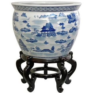 Porcelain 20 inch Blue and White Landscape Fishbowl (China) Today $